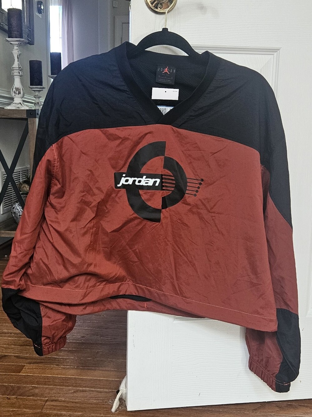 Jordan Black and Red Colorblock Pullover with Center Emblem
